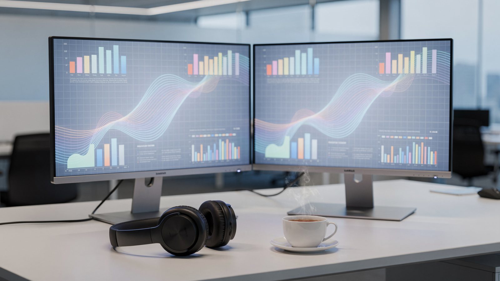 Unternehmer kontrolliert eine elektronische Rechnung am Monitor vor dem Versand (KI-generiertes Bild)