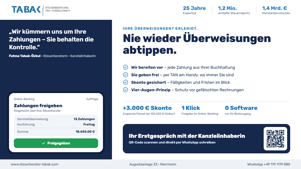 Zahlungsverkehr über die Steuerkanzlei: Überweisungen vorbereiten lassen, selbst freigeben
